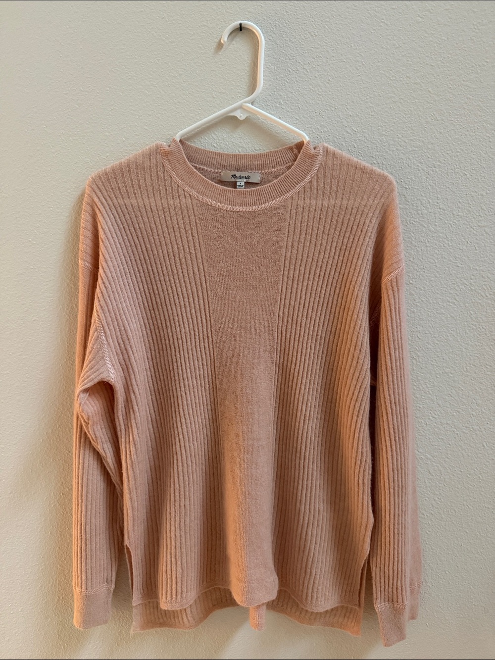 Madewell Ribbed Alpaca Blend Crewneck Sweater Blush Pink Pullover Size Small